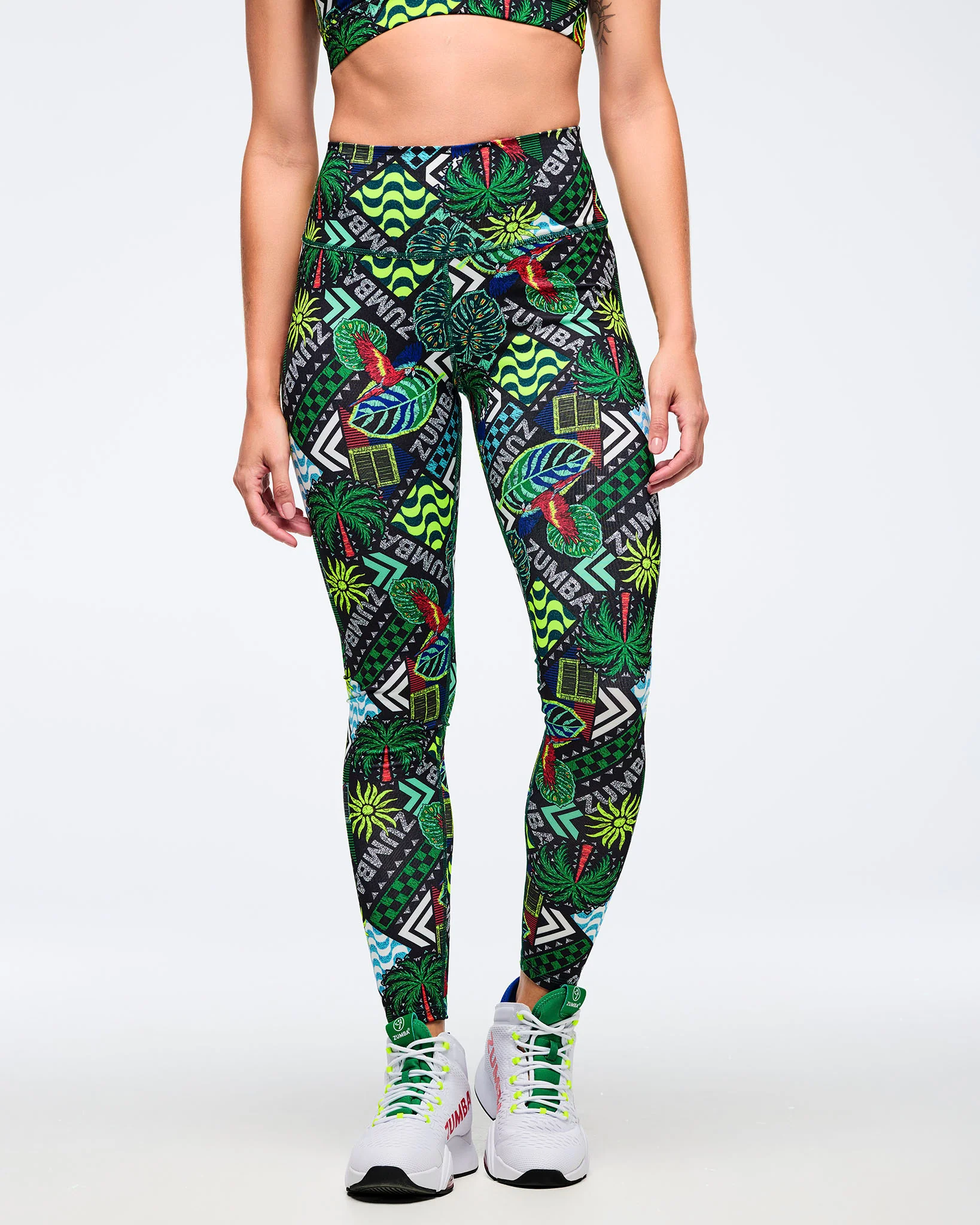 Latin Movement Z-Lift High Waisted Ankle Leggings - Black/Green - Image 3
